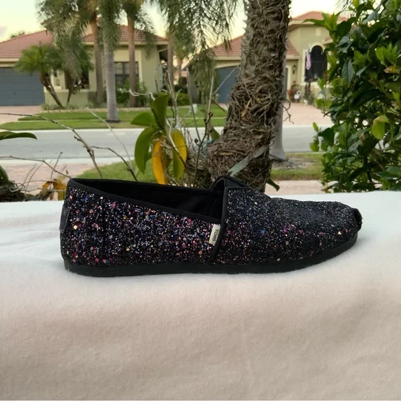 Tom’s Alpargata BlackBerry Sparkle Glitter Sz 7.5 VGUNavy Blue Cocktail Party - Picture 4 of 10